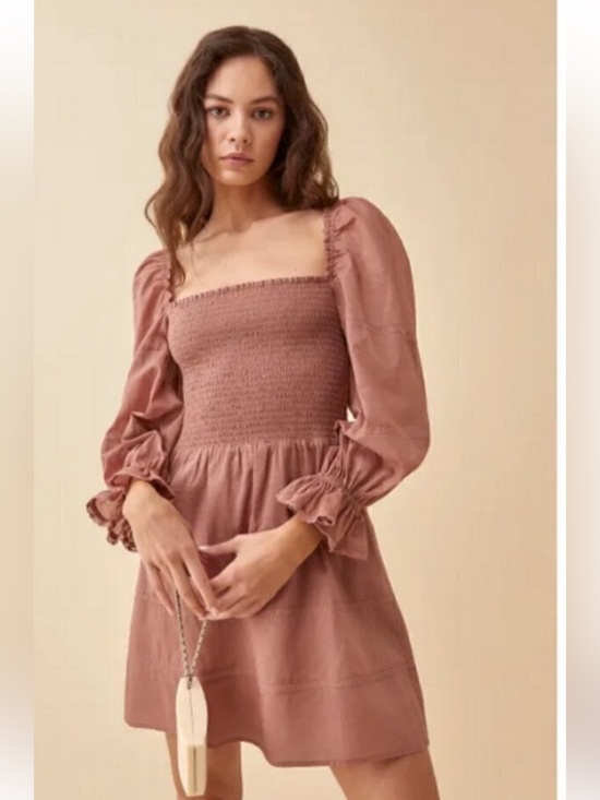Reformation Dresses & Skirts - Reformation Dunes Smocked Square-Neck Puff Sleeve Mini Dress